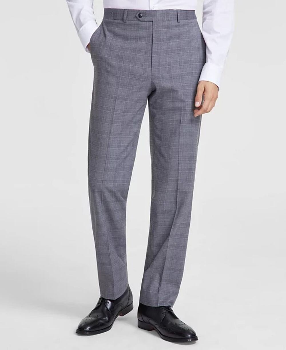 Michael Kors Men's Plaid Light Grey Marvin Classic Fit Dress Pants Size 40W 32L